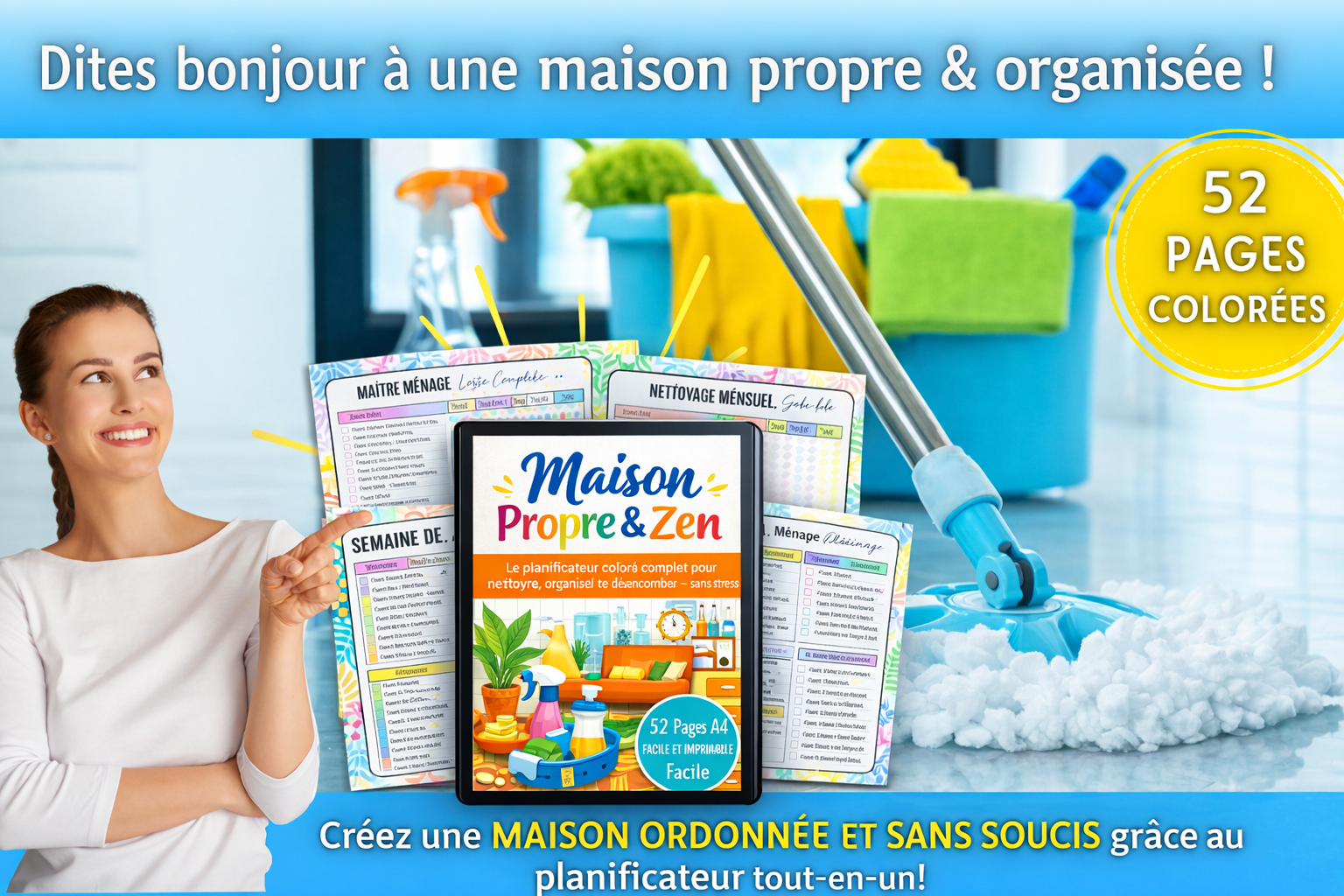 Maison propre en 15 min/jour — Planificateur Ménage 60 Pages | Inclut Version TDAH & Cerveau Atypique - BELKA PRO®