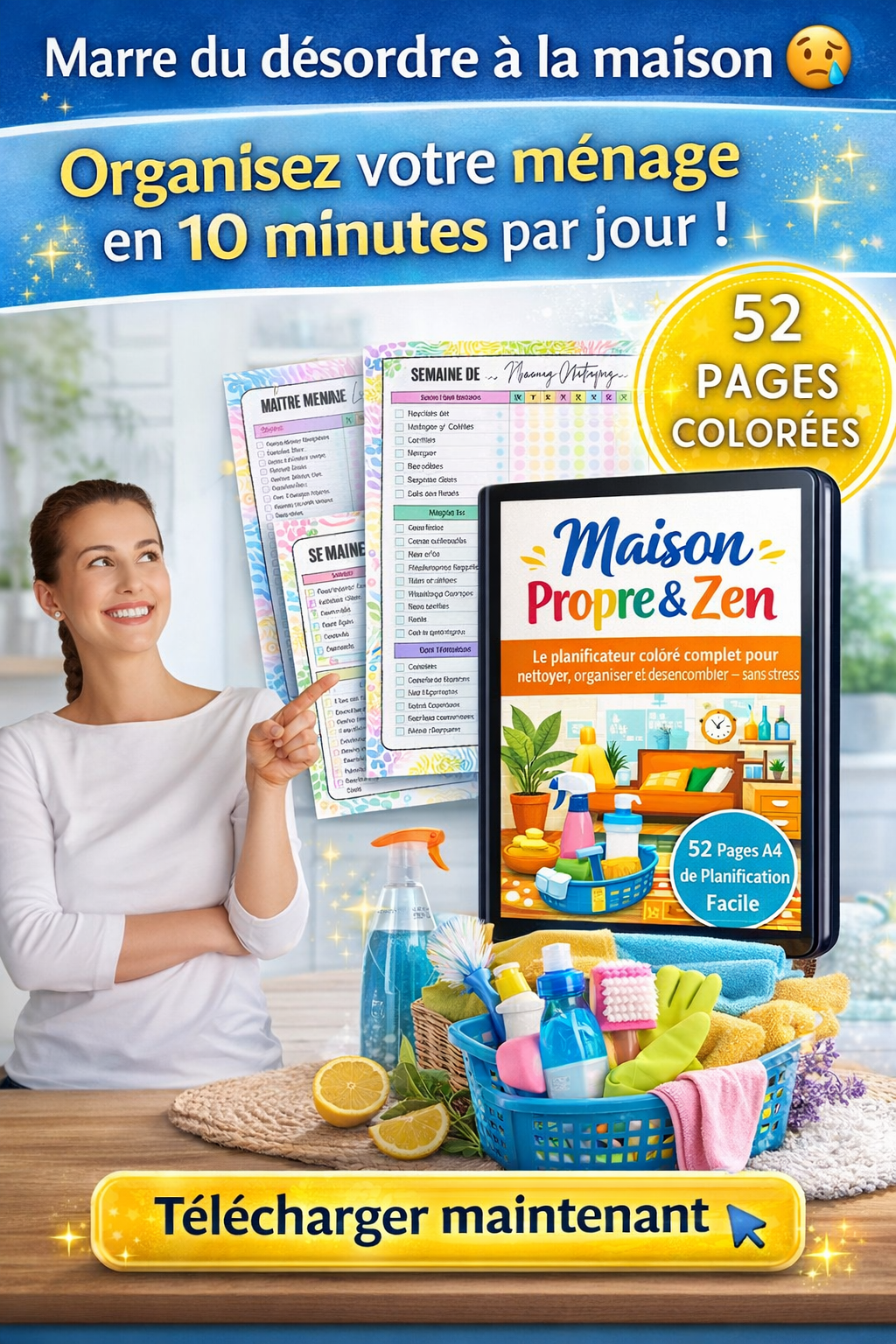 Maison propre en 15 min/jour — Planificateur Ménage 60 Pages | Inclut Version TDAH & Cerveau Atypique - BELKA PRO®