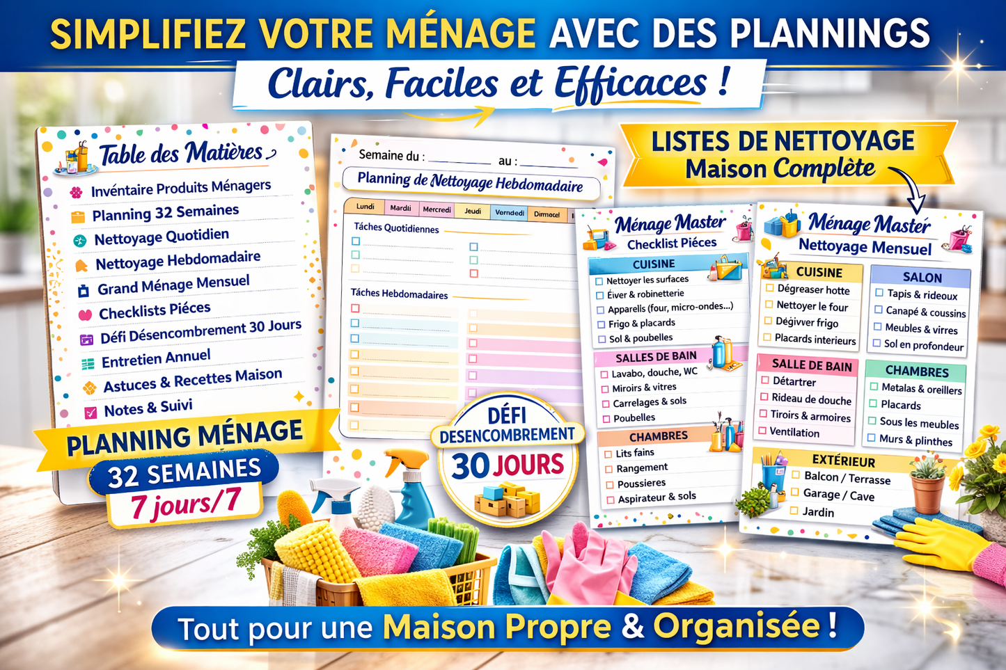 Maison propre en 15 min/jour — Planificateur Ménage 60 Pages | Inclut Version TDAH & Cerveau Atypique - BELKA PRO®