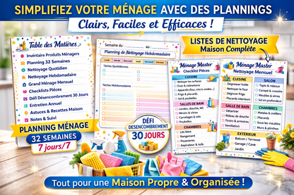 Maison propre en 15 min/jour — Planificateur Ménage 60 Pages | Inclut Version TDAH & Cerveau Atypique - BELKA PRO®